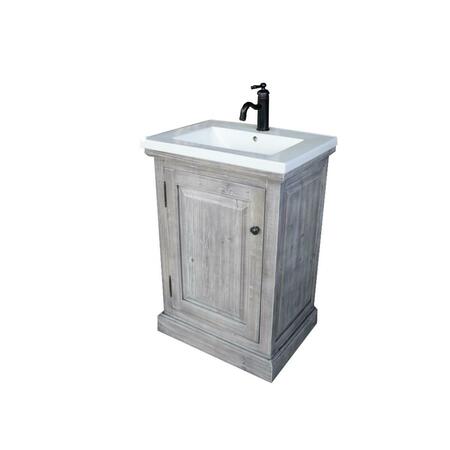 INFURNITURE 24 In. Rustic Solid Fir Vanity With Ceramic Single Sink In Grey-No Faucet WK1824-G